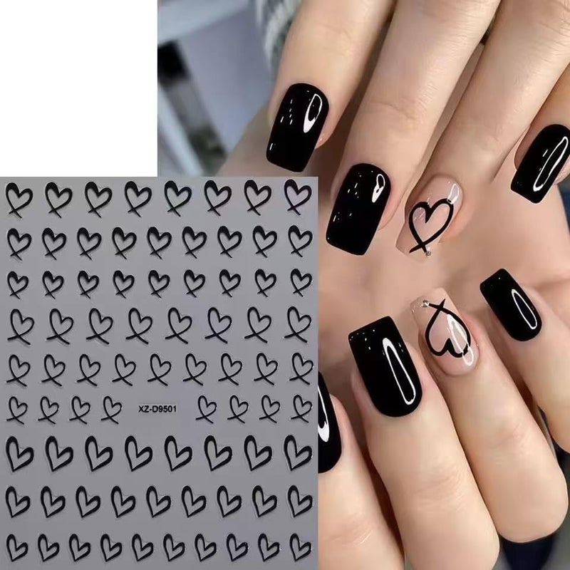 SPLOCUDU 12 Sheets Heart Nail Stickers for Nail Art Valentines Nail Decals Self-Adhesive Black White Pink Gold Hearts Nail Art Stickers Valentines Nail Designs Holiday Manicure for Women Girls - Image 4